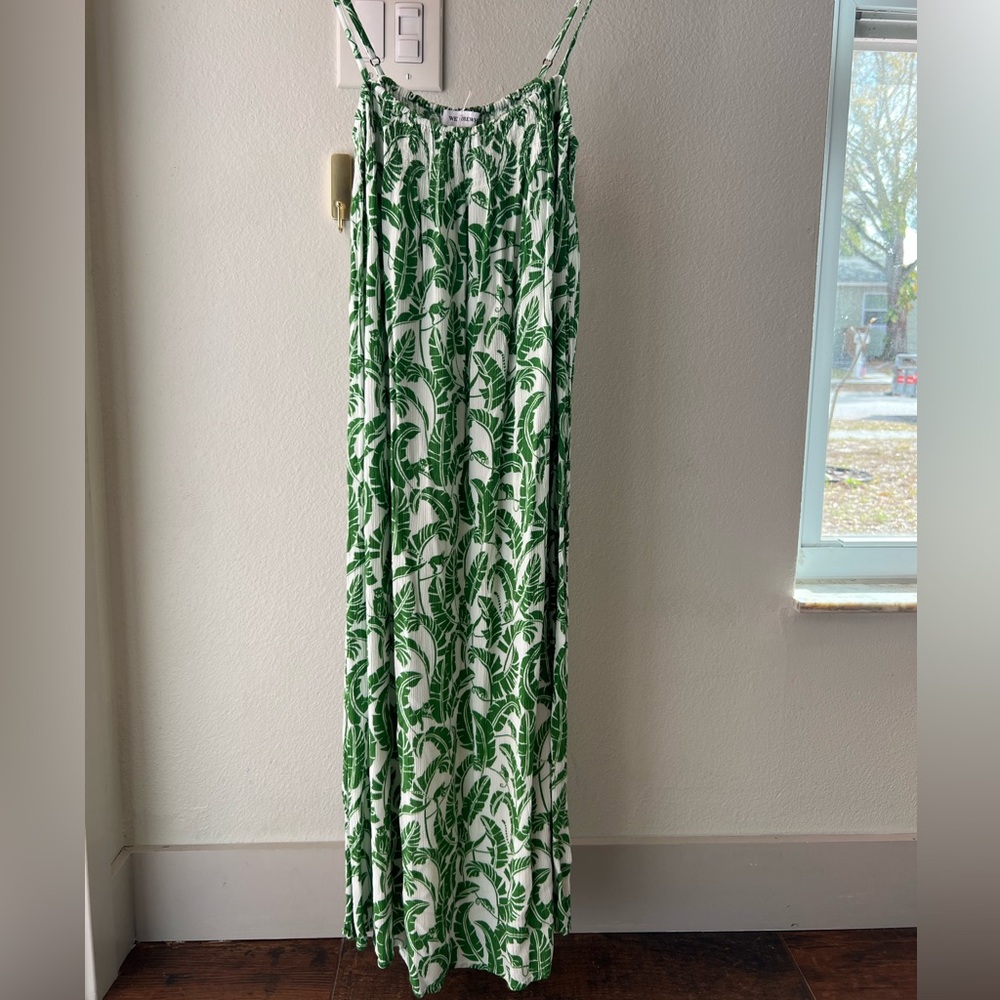 We Wore What green and white palm midi dress